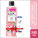 Lux Body Wash French Rose & Almond 245ml With 79ml Dove Shampoo Free