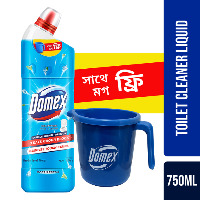 Domex Toilet Cleaning Liquid Ocean Fresh 750ml Mug Free