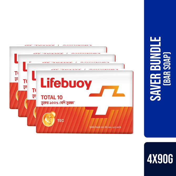Lifebuoy Skin Cleansing Bar Soap Total 90g (Bundle of 4)