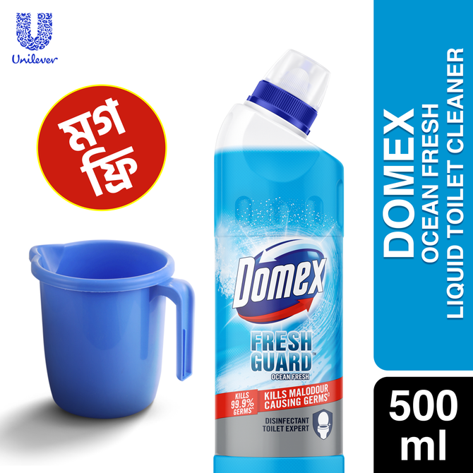 Domex Toilet Cleaning Liquid Ocean Fresh 500ml Mug Free