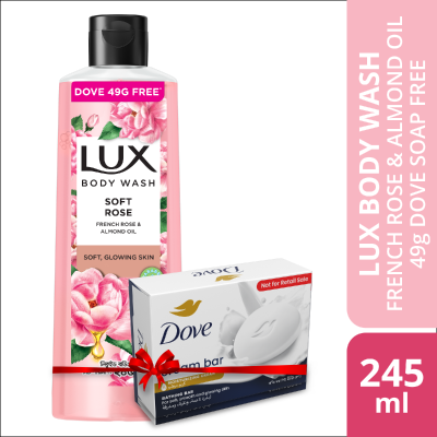 Lux Body Wash French Rose & Almond 245ml With 49g Dove Bar Free