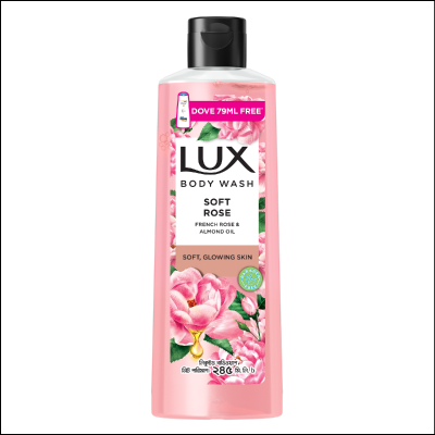 Lux Body Wash French Rose & Almond 245ml With 79ml Dove Shampoo Free