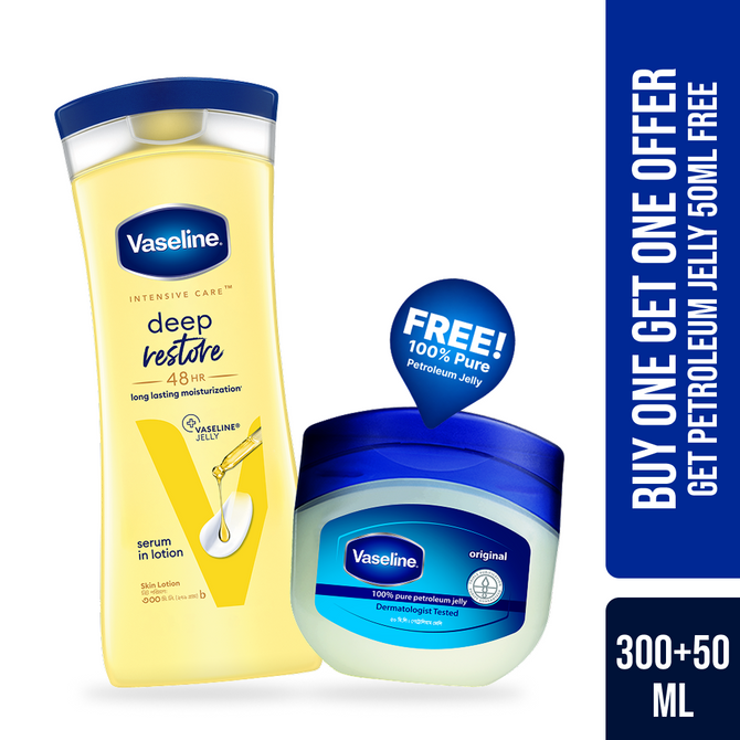 Buy Vaseline Lotion Deep Restore 300ml Get Petroleum Jelly 50ml free