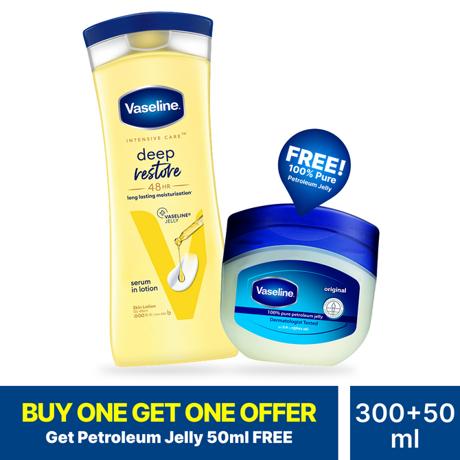 Buy Vaseline Lotion Deep Restore 300ml Get Petroleum Jelly 50ml free