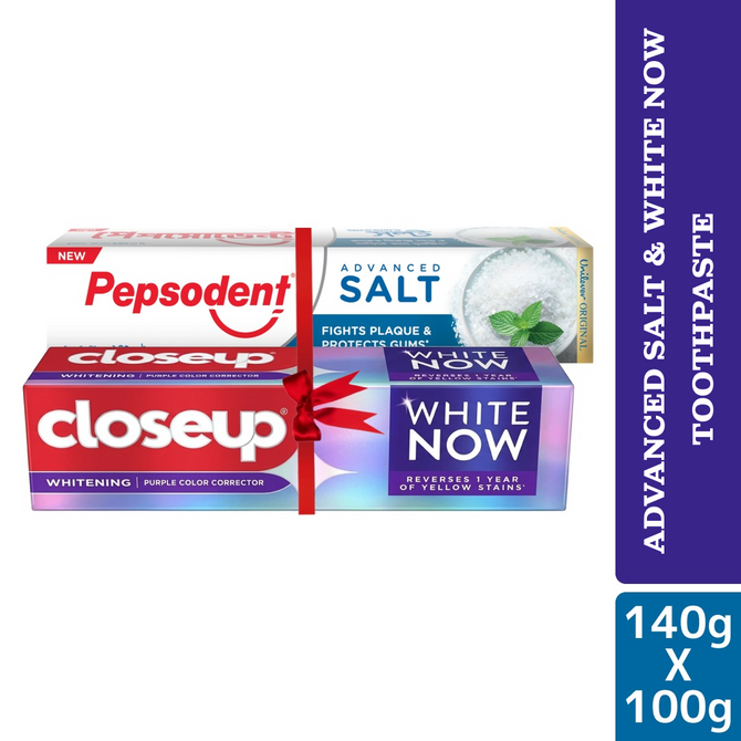 Closeup White Now & Pepsodent Salt Toothpaste Combo Pack (100g+140g)
