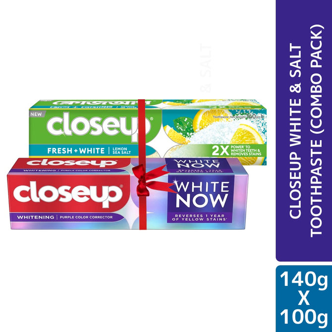 Closeup White Now & Lemon Sea Salt Toothpaste Combo Pack ( 100g+140g)