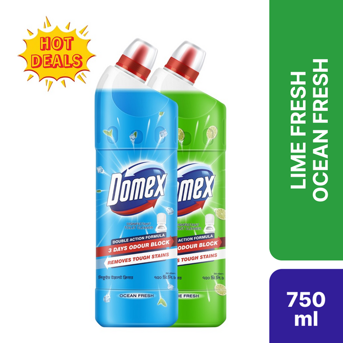 Domex Toilet Cleaning Liquid Lime & Ocean Fresh 750ml Combo Pack