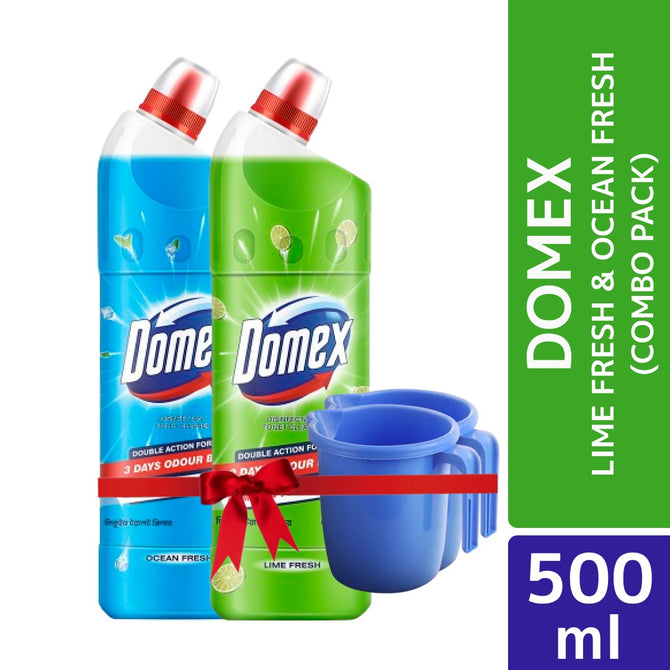 Domex Toilet Cleaning Liquid Ocean Lime Fresh 500ml Mug Free Combo Pack