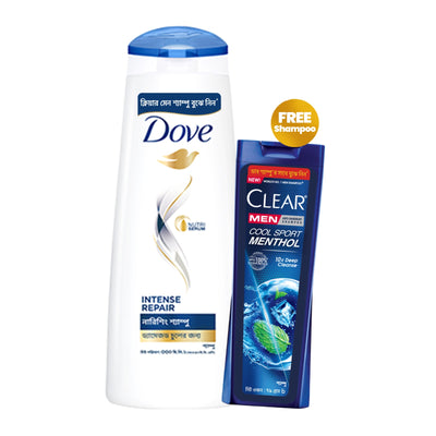 Dove Shampoo Intense Repair 330ml With 79ml Clear Men Shampoo Free