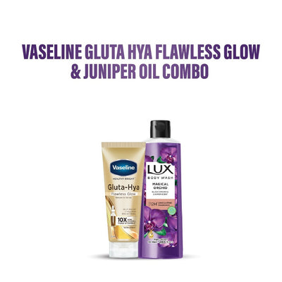 Vaseline Gluta Hya Flawless Glow Serum in Lotion 200ml & Black Orchid Scent & Juniper Oil 245ml Combo