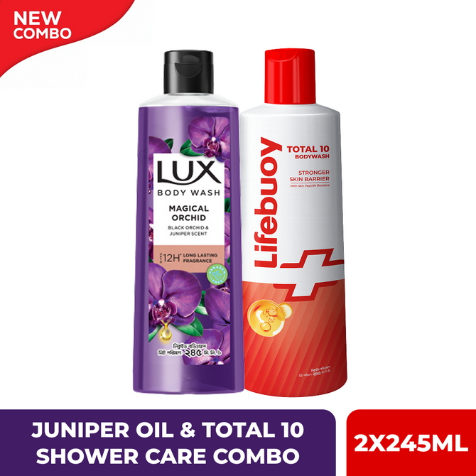 Lux Juniper Oil & Lifebuoy Total 10 Shower Care Combo (2x245)ml
