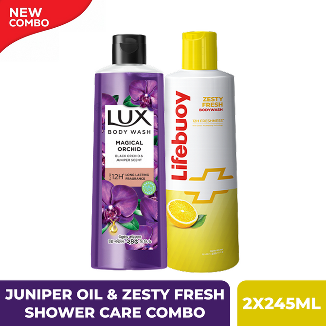 Lux Juniper Oil & Lifebuoy Zesty Fresh Shower Care Combo (2x245)ml