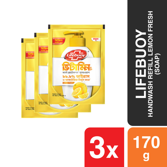 Lifebuoy Handwash (Soap) Lemon Fresh Refill 170ml (Bundle of 3)
