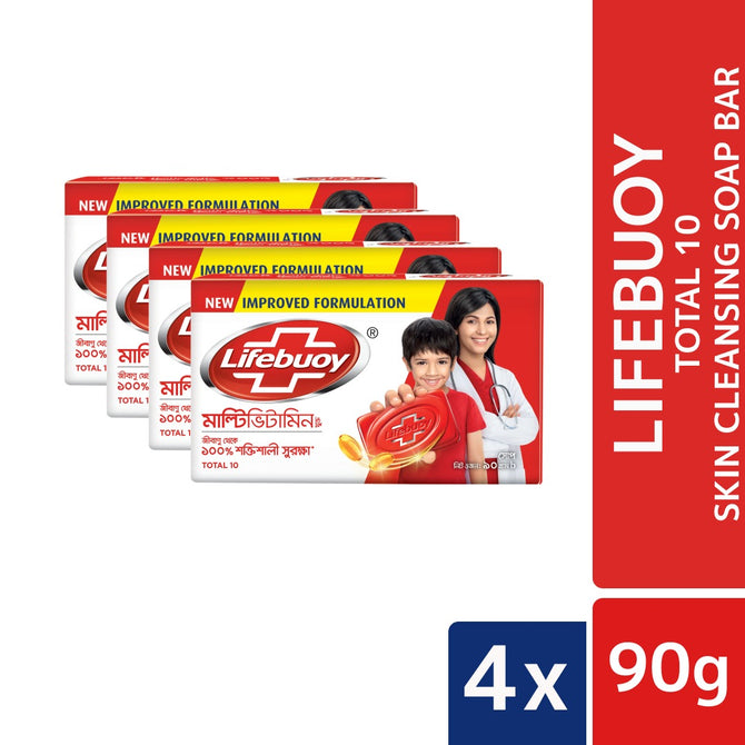 Lifebuoy Skin Cleansing Soap Bar Total 90g (Bundle of 4)