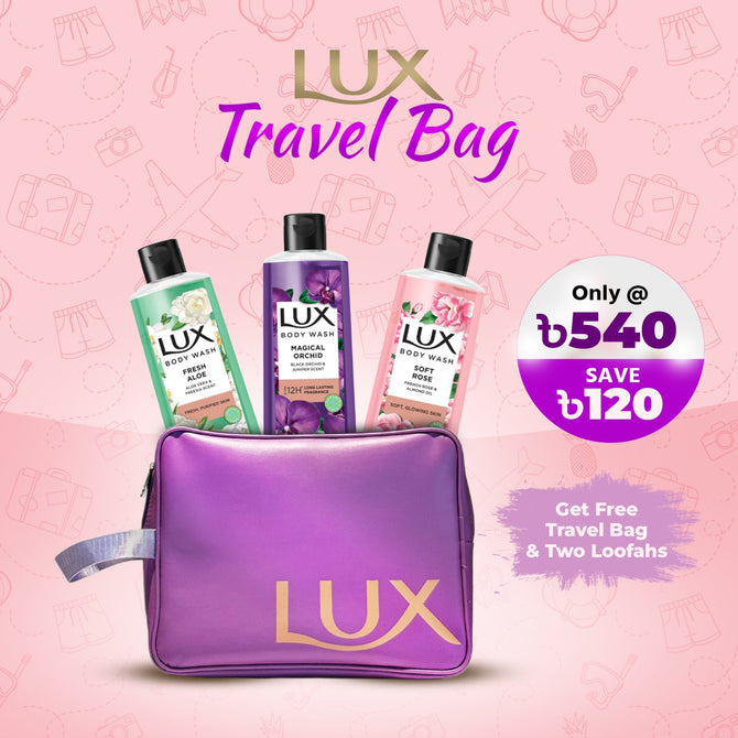 Buy 3 Lux Body Wash (Aloe Vera + Black Orchid + French Rose 245ml) Get Travel Bag FREE
