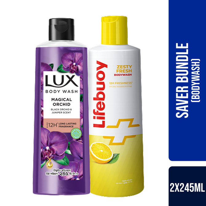 Lux Juniper Oil & Lifebuoy Zesty Fresh Shower Care Combo (2x245)ml