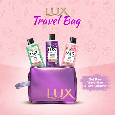 Buy 3 Lux Body Wash (Aloe Vera + Black Orchid + French Rose 245ml) Get Travel Bag FREE