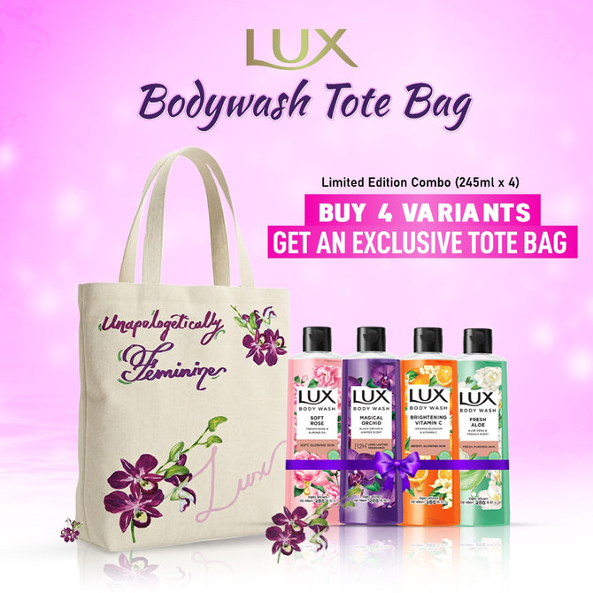 Buy 4 Variants of Lux Body Wash (245ml Each) & Get An Exclusive Tote Bag