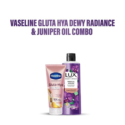 Vaseline Gluta Hya Dewy Radiance Serum in Lotion 200ml & Black Orchid Scent & Juniper Oil 245ml Combo