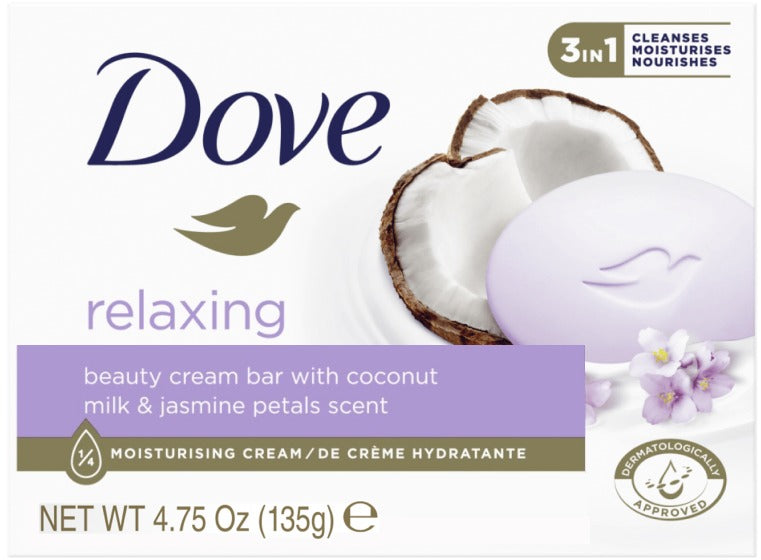 Dove Relexing Beauty Cream Bar Soap Coconut Milk And Jasmine Petals(Imported )(UI) 135g