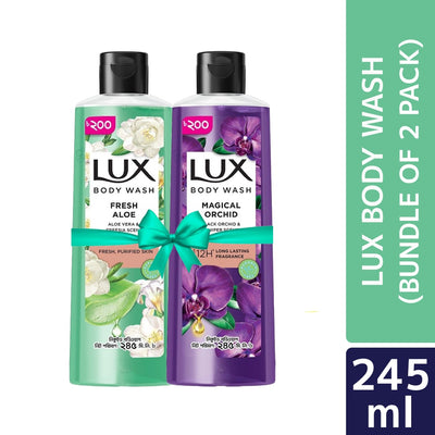 Lux Body Wash Freesia Scent & Aloe Vera & Black Orchid 245ml Combo Pack