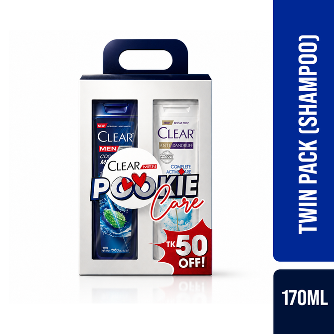Clear Pookie Care (Complete Active Care & Cool Sport Menthol Anti Dandruff Shampoo Twin Pack 2X330ml)