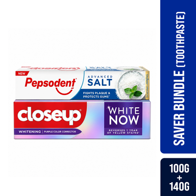 Closeup White Now & Pepsodent Salt Toothpaste Combo Pack (100g+140g)